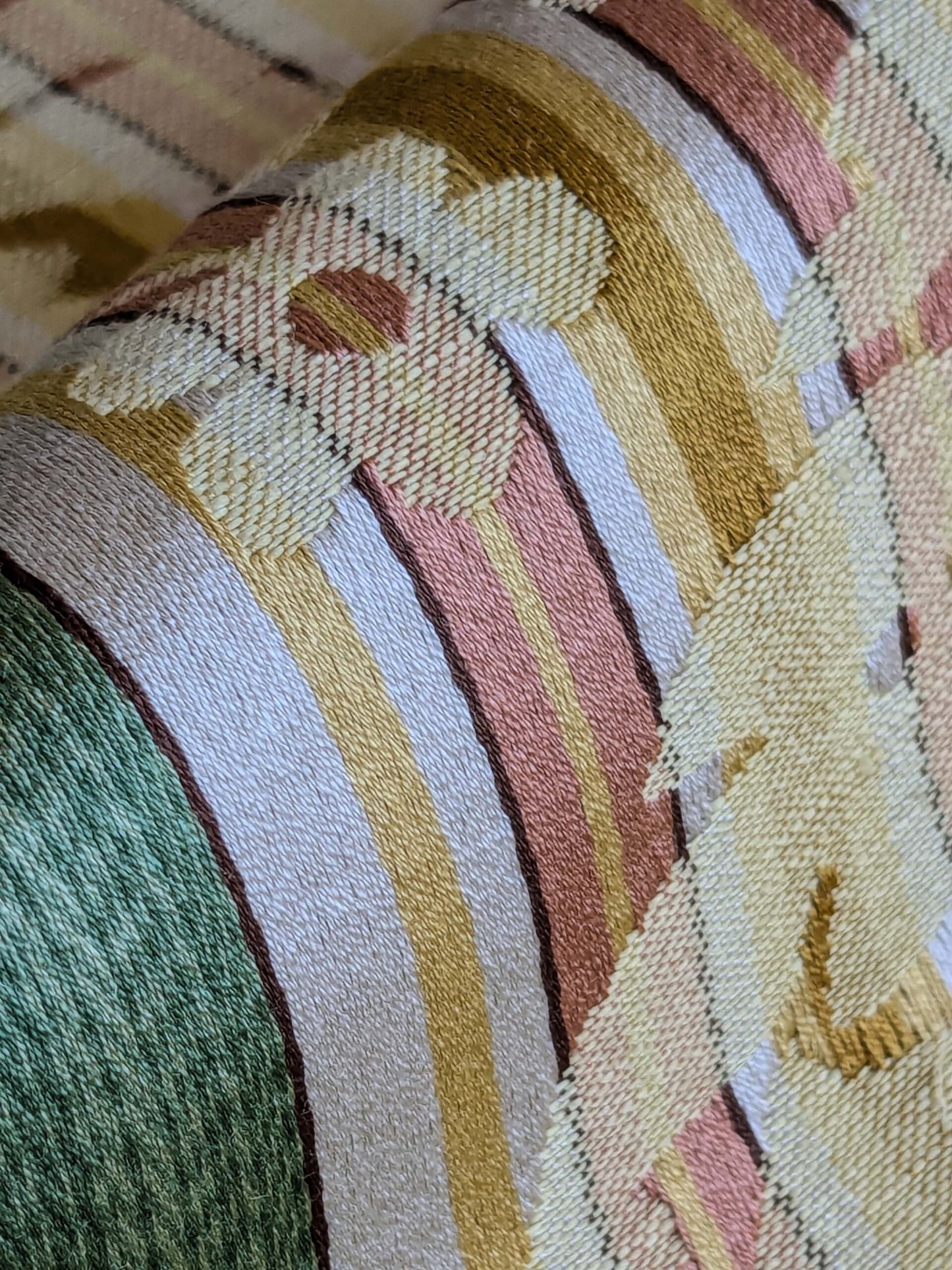 2.9y Scalamandre Lelievre lourmarin Mousse Tomette Medallion Damask Renaissance Stripe Green Red Historic MSRP USD950/y