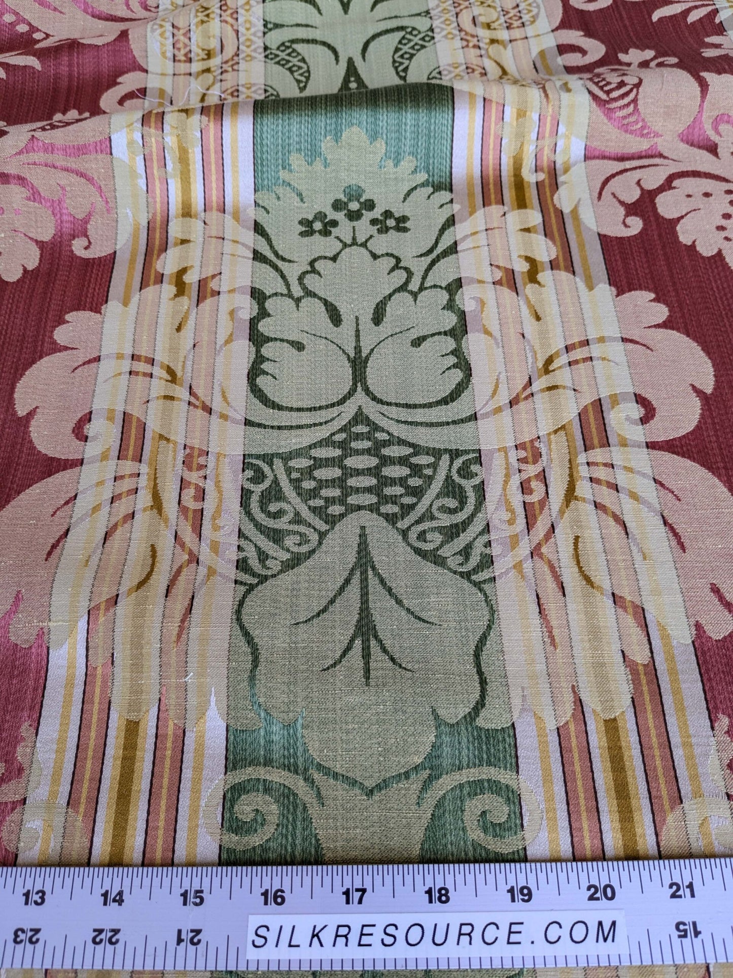 2.9y Scalamandre Lelievre lourmarin Mousse Tomette Medallion Damask Renaissance Stripe Green Red Historic MSRP USD950/y