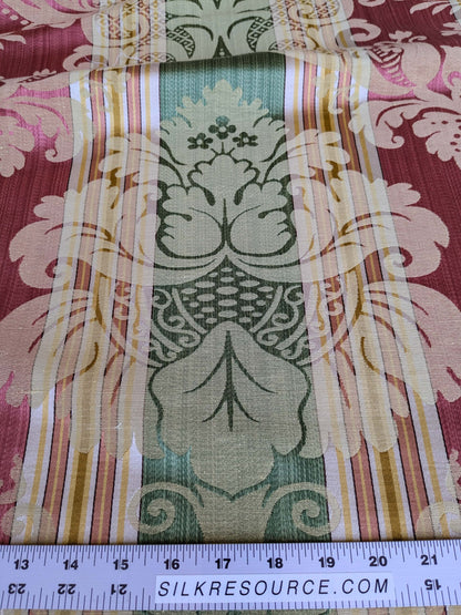 2.9y Scalamandre Lelievre lourmarin Mousse Tomette Medallion Damask Renaissance Stripe Green Red Historic MSRP USD950/y