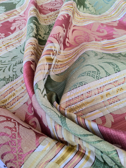 2.9y Scalamandre Lelievre lourmarin Mousse Tomette Medallion Damask Renaissance Stripe Green Red Historic MSRP USD950/y