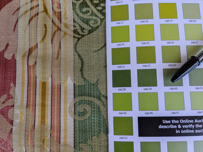 2.9y Scalamandre Lelievre lourmarin Mousse Tomette Medallion Damask Renaissance Stripe Green Red Historic MSRP USD950/y