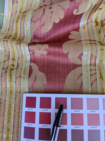 2.9y Scalamandre Lelievre lourmarin Mousse Tomette Medallion Damask Renaissance Stripe Green Red Historic MSRP USD950/y