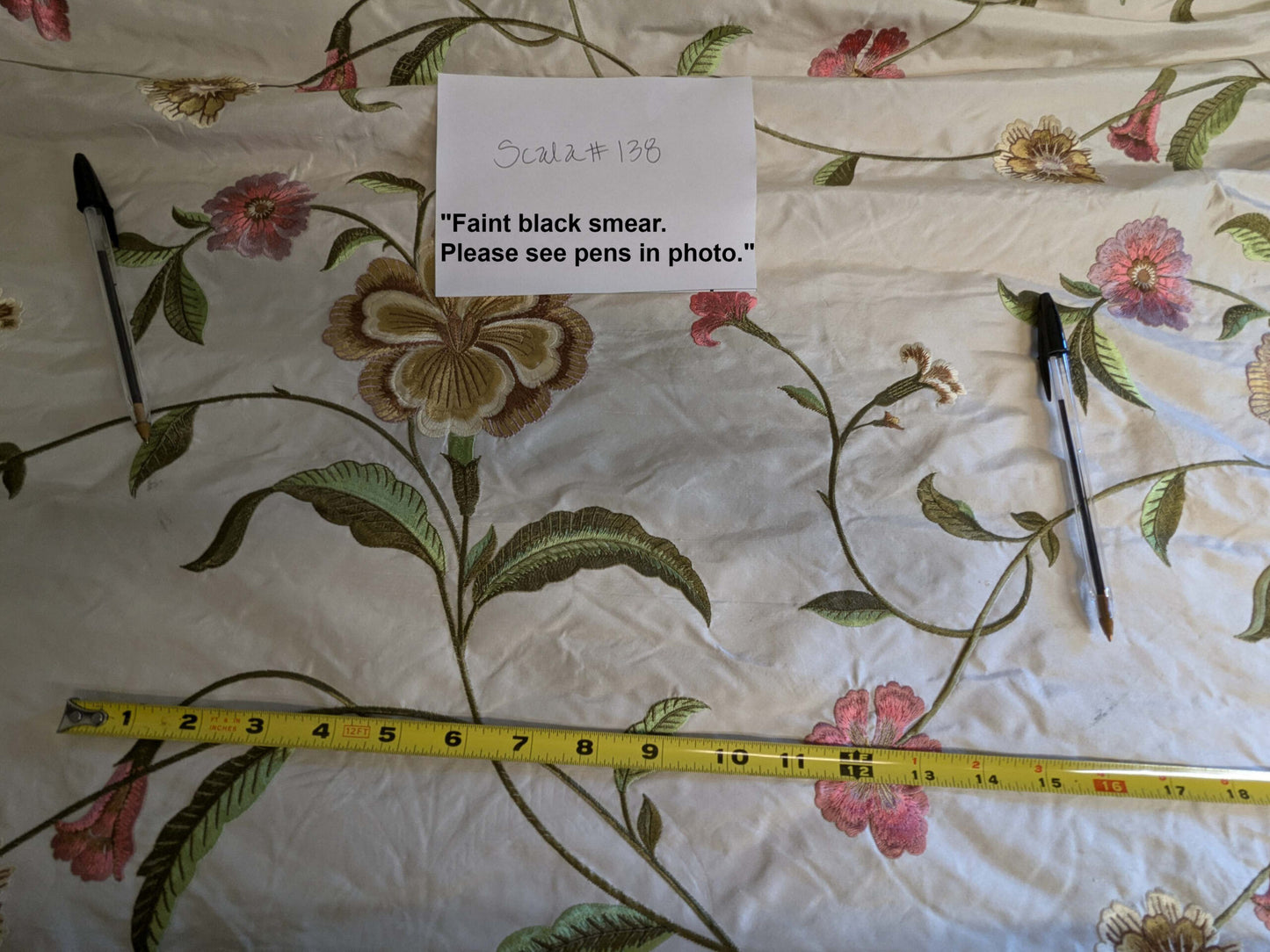 2.4y Scalamandre Floral Botanical Beige Green Pink French Court Historic Embroidery DEFECT!