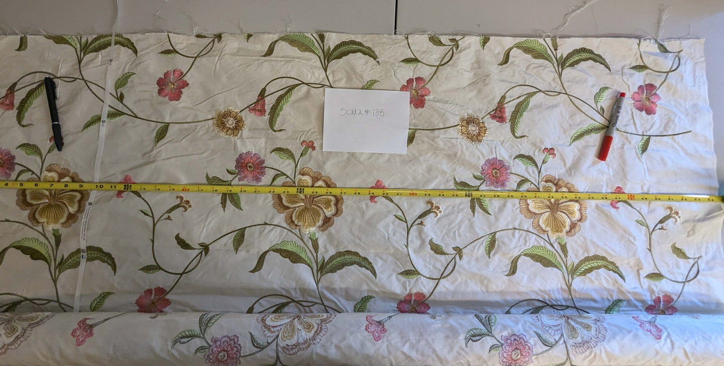 2.4y Scalamandre Floral Botanical Beige Green Pink French Court Historic Embroidery DEFECT!