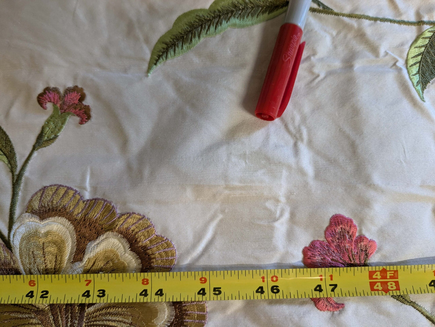 2.4y Scalamandre Floral Botanical Beige Green Pink French Court Historic Embroidery DEFECT!