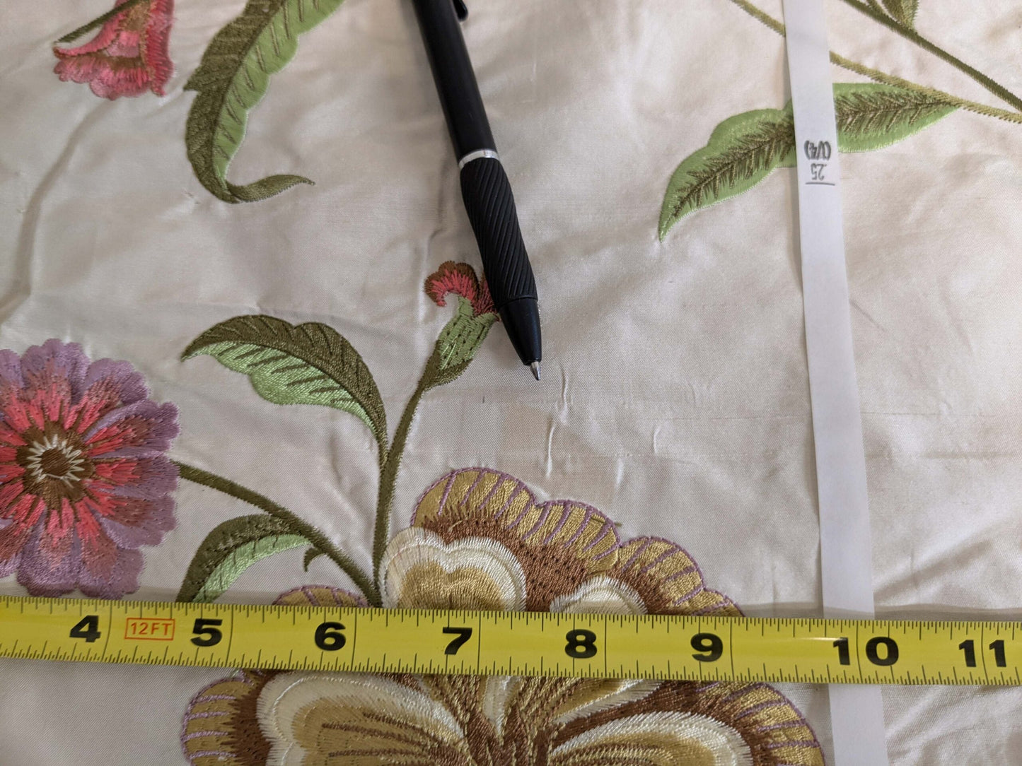 2.4y Scalamandre Floral Botanical Beige Green Pink French Court Historic Embroidery DEFECT!