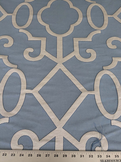 by yard Scalamandre Ming Fretwork Aquamarine Jacquard Chinoiserie Lattice Jacquard  MSRP USD 226/yard