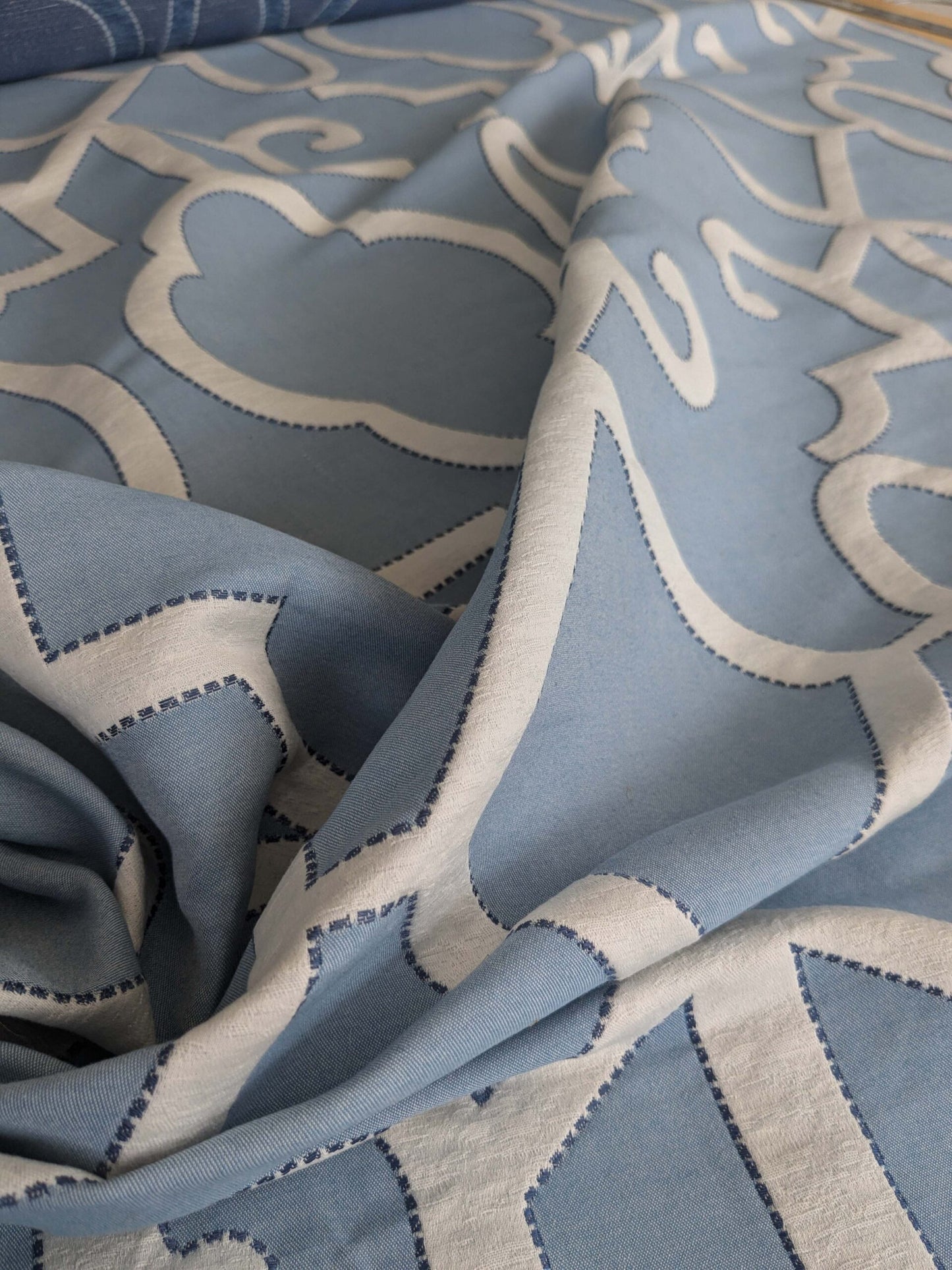 by yard Scalamandre Ming Fretwork Aquamarine Jacquard Chinoiserie Lattice Jacquard  MSRP USD 226/yard