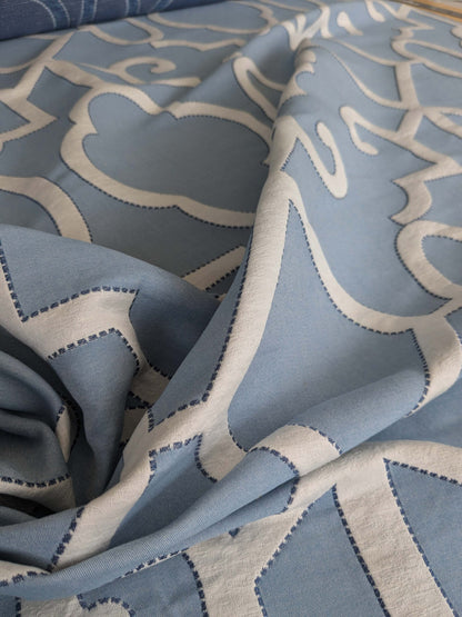 by yard Scalamandre Ming Fretwork Aquamarine Jacquard Chinoiserie Lattice Jacquard  MSRP USD 226/yard