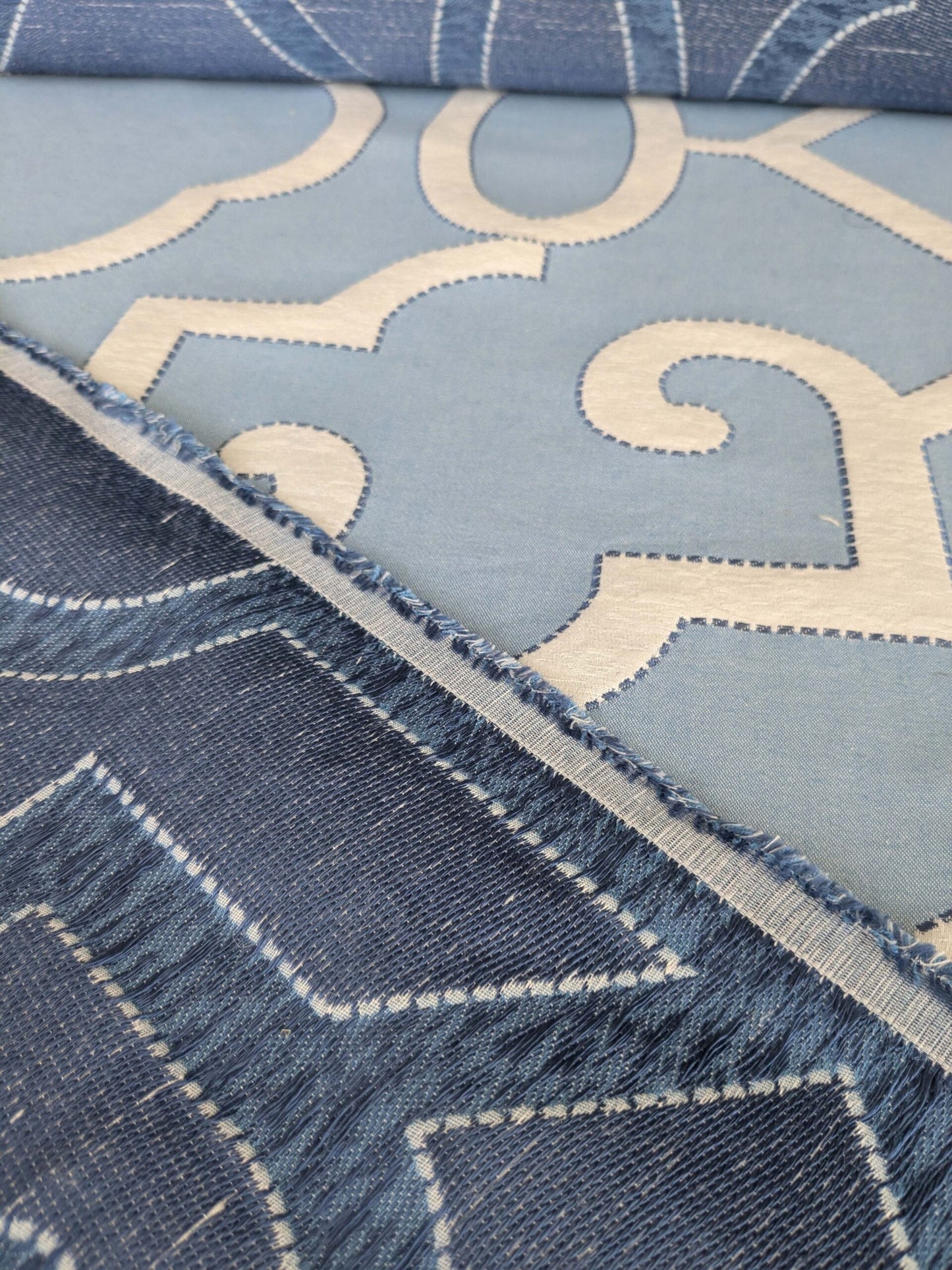 by yard Scalamandre Ming Fretwork Aquamarine Jacquard Chinoiserie Lattice Jacquard  MSRP USD 226/yard