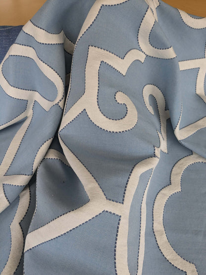 by yard Scalamandre Ming Fretwork Aquamarine Jacquard Chinoiserie Lattice Jacquard  MSRP USD 226/yard