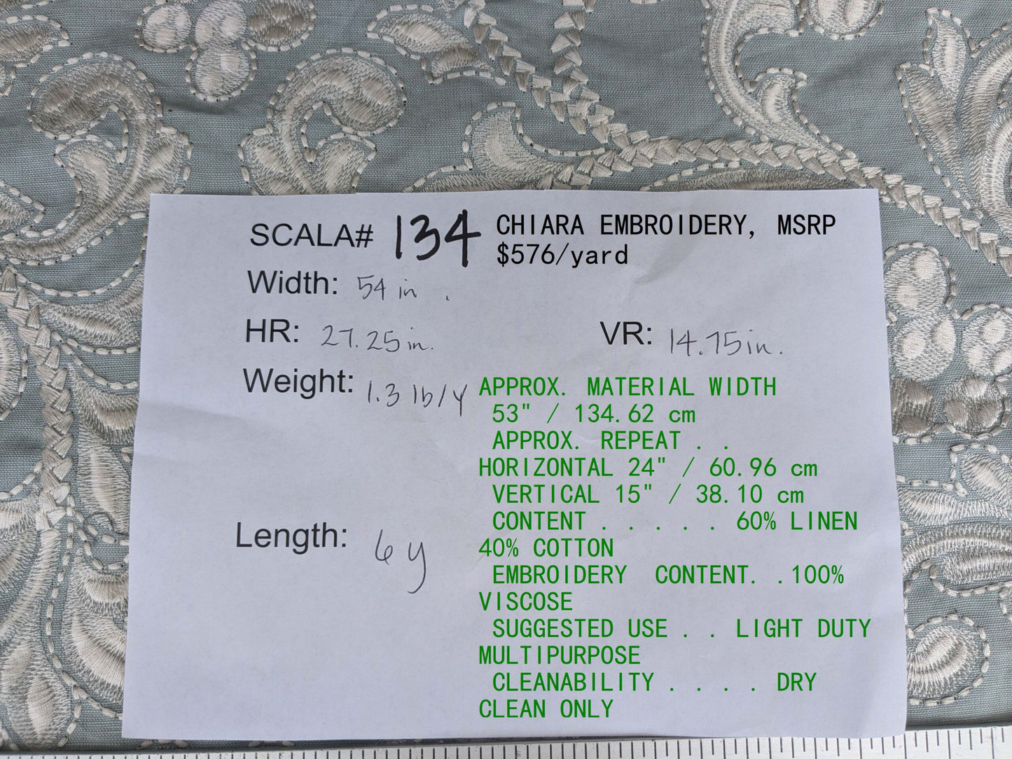 by yard Scalamandre Chiara Embroidery Floral white on Gray MSRP USD 576/Y