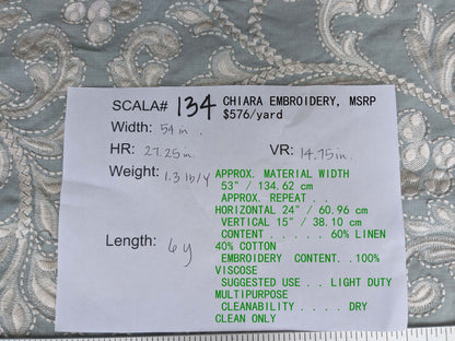 by yard Scalamandre Chiara Embroidery Floral white on Gray MSRP USD 576/Y