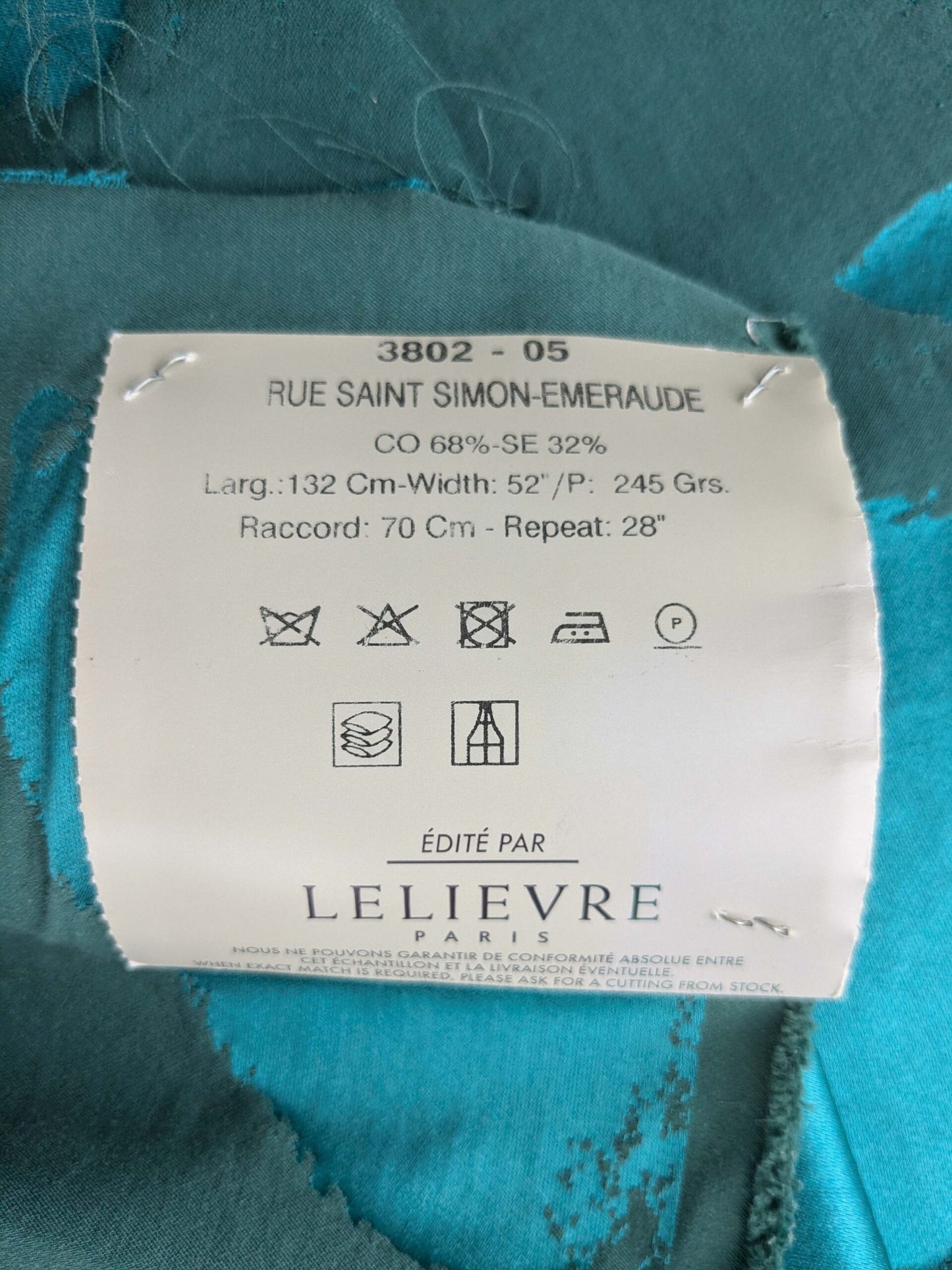38 inches Scalamandre Lelievre Sonia Rykiel Maison Rue Saint Simon Emeraude Aqua Cotton Silk Art Deco Abstract Botanical MSRP USD300+/y