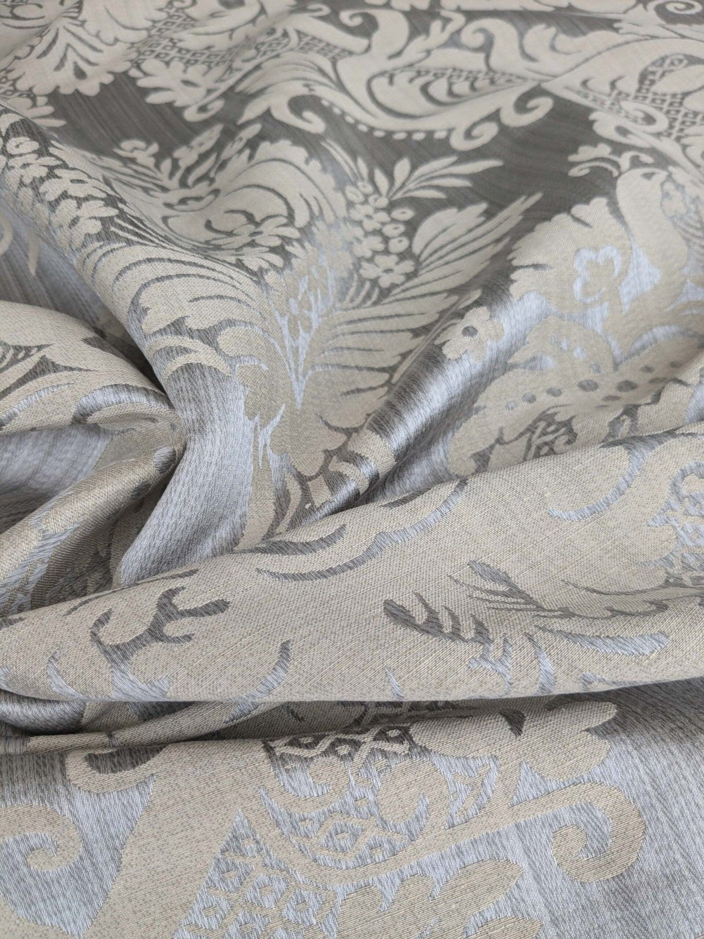 1.8y Scalamandre Lelievre Paris Grambois Argent Gray Damask Renaissance Gray Historic MSRP USD712/y