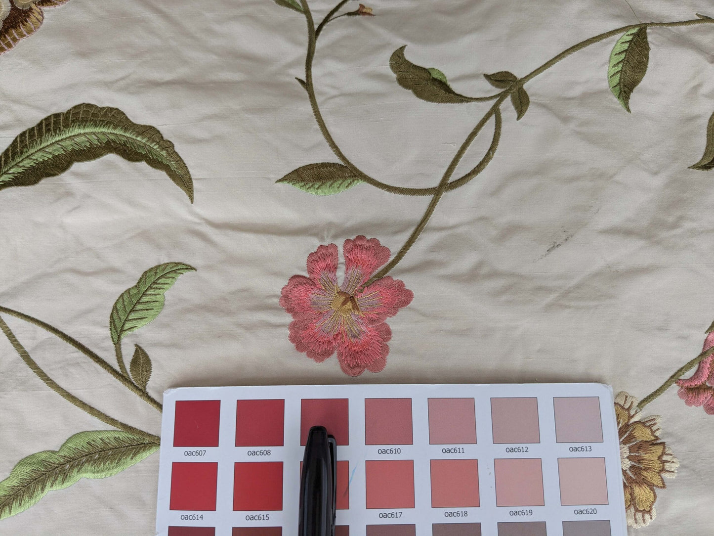 2.4y Scalamandre Floral Botanical Beige Green Pink French Court Historic Embroidery DEFECT!