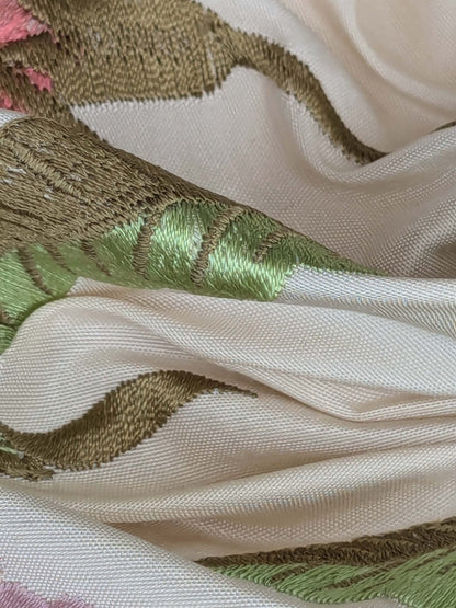 2.4y Scalamandre Floral Botanical Beige Green Pink French Court Historic Embroidery DEFECT!