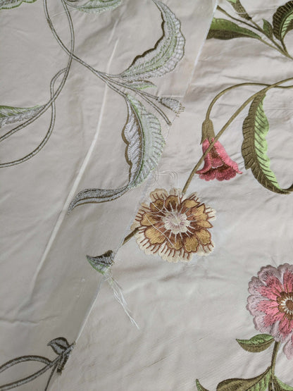 2.4y Scalamandre Floral Botanical Beige Green Pink French Court Historic Embroidery DEFECT!