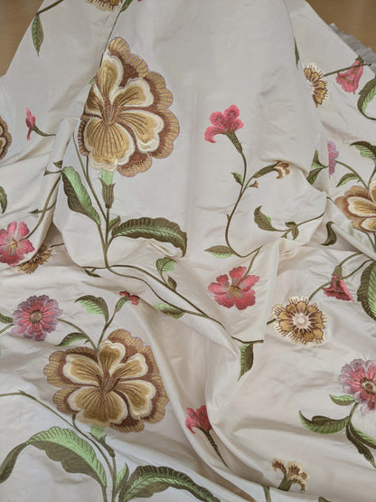 2.4y Scalamandre Floral Botanical Beige Green Pink French Court Historic Embroidery DEFECT!
