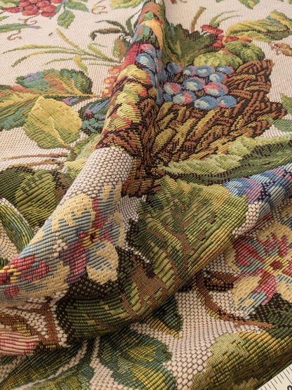 by yard Scalamandre Floral Fruits Grapes Apples Fall Harvest Botanical Tree Foliage Basket Heavy Tapestry
