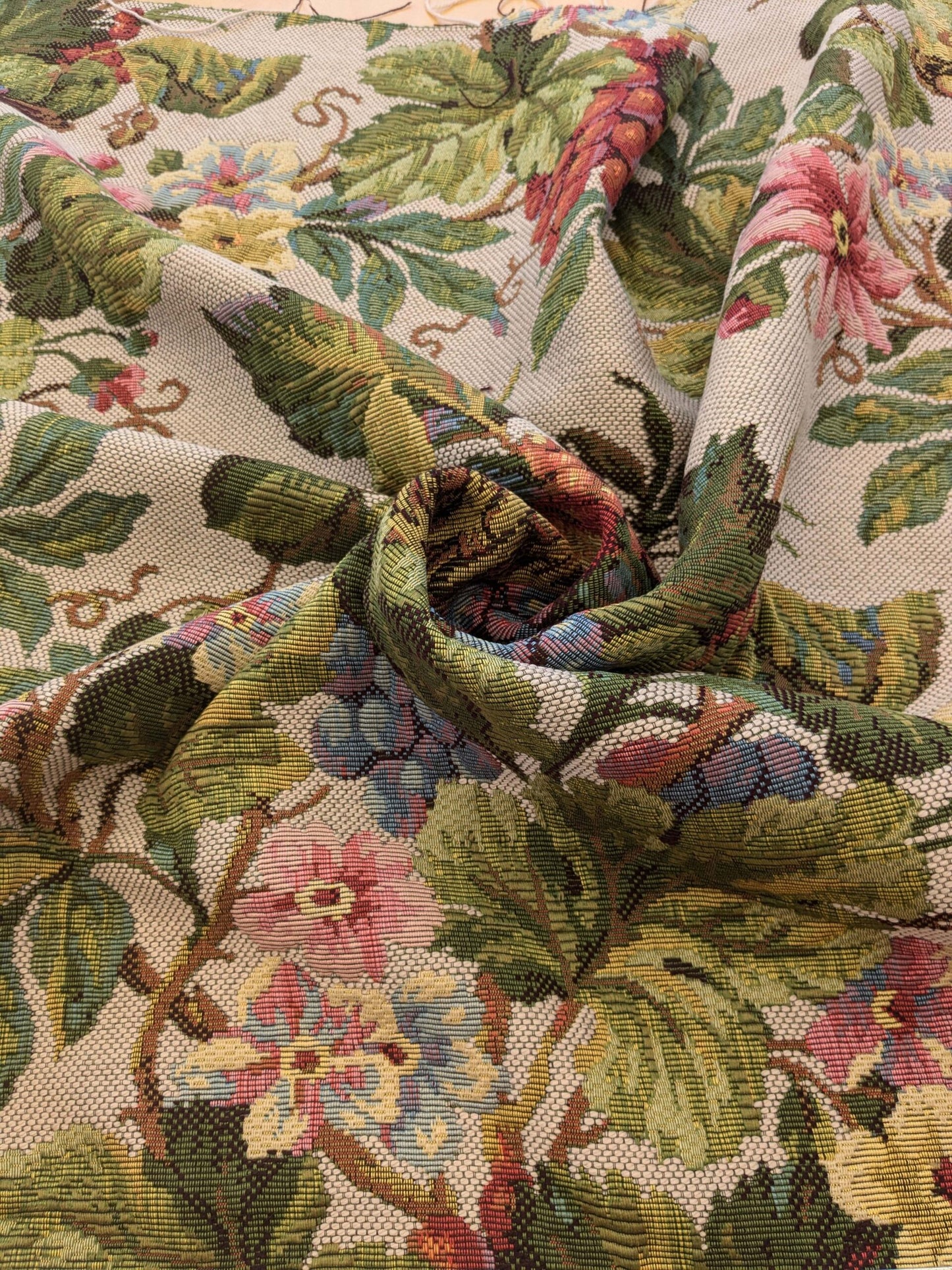 by yard Scalamandre Floral Fruits Grapes Apples Fall Harvest Botanical Tree Foliage Basket Heavy Tapestry