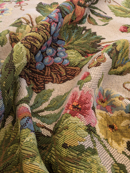 by yard Scalamandre Floral Fruits Grapes Apples Fall Harvest Botanical Tree Foliage Basket Heavy Tapestry