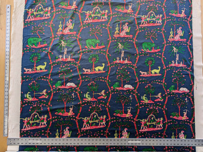 2.8y Scalamanndre Animals Figurative Tiger Botanical Red Green on Blue