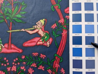 2.8y Scalamanndre Animals Figurative Tiger Botanical Red Green on Blue