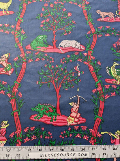 2.8y Scalamanndre Animals Figurative Tiger Botanical Red Green on Blue