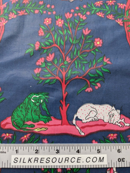 2.8y Scalamanndre Animals Figurative Tiger Botanical Red Green on Blue