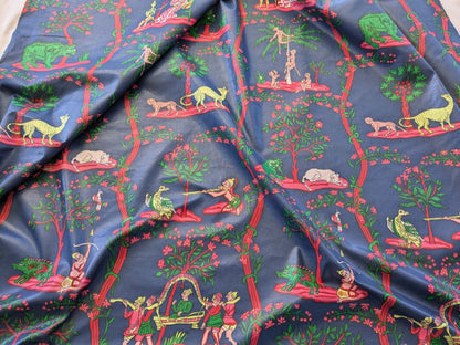 2.8y Scalamanndre Animals Figurative Tiger Botanical Red Green on Blue