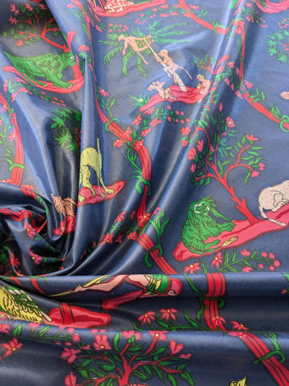 2.8y Scalamanndre Animals Figurative Tiger Botanical Red Green on Blue