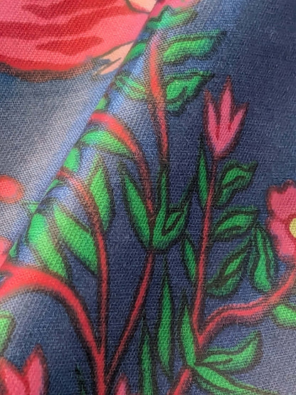 2.8y Scalamanndre Animals Figurative Tiger Botanical Red Green on Blue