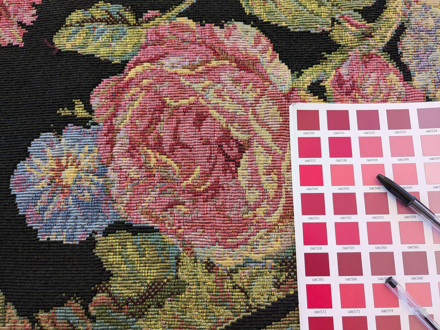 2.3 yards Scalamandre Floral Botanical Foliage Tapestry Red Pink Blue Flowers Rose Iris Carnation Tulip Black Large pattern Heavy