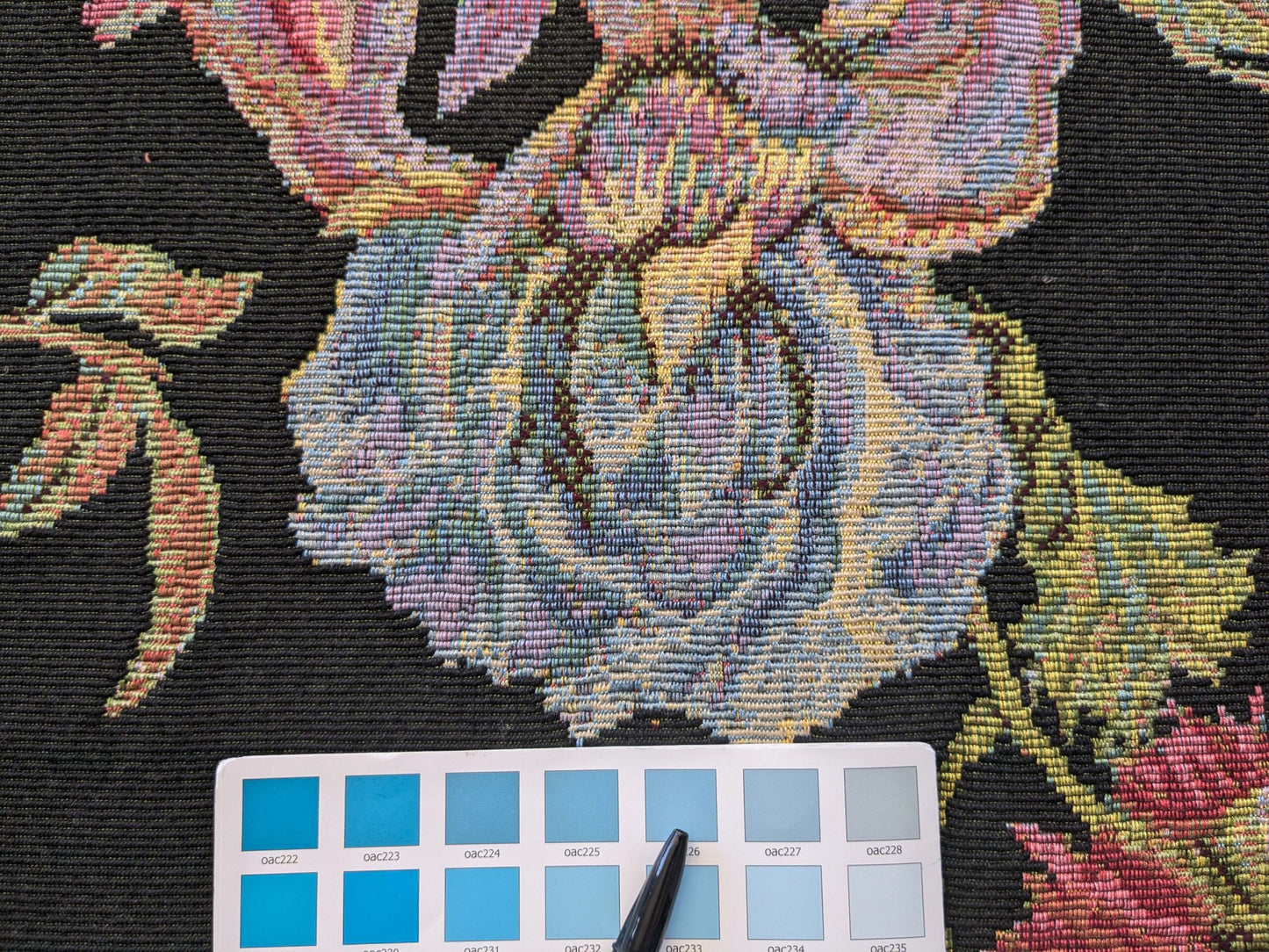 2.3 yards Scalamandre Floral Botanical Foliage Tapestry Red Pink Blue Flowers Rose Iris Carnation Tulip Black Large pattern Heavy