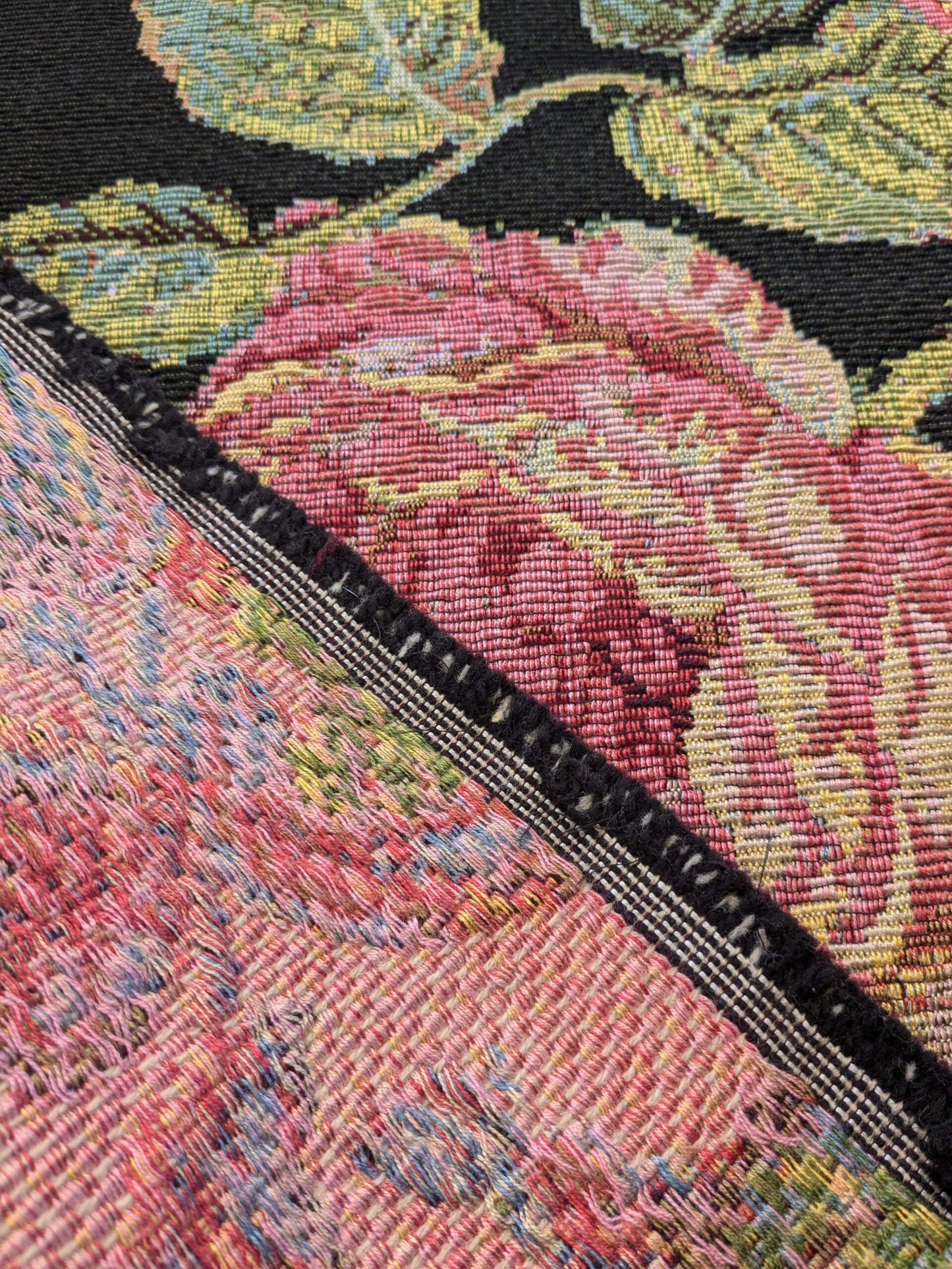 2.3 yards Scalamandre Floral Botanical Foliage Tapestry Red Pink Blue Flowers Rose Iris Carnation Tulip Black Large pattern Heavy