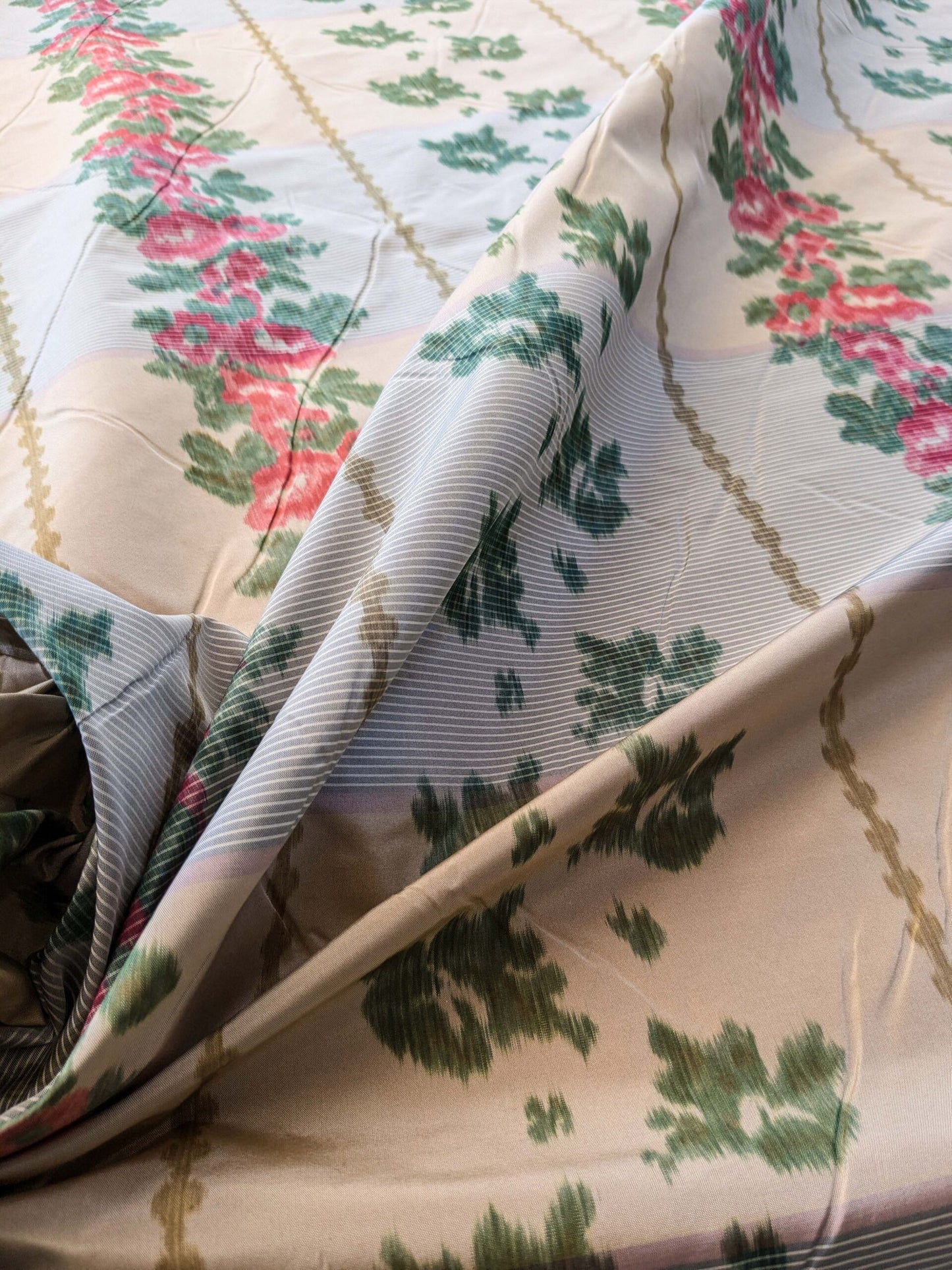 by yard Scalamandre Stripe Art Deco Floral Historical Green Red Light Beige Warp Print