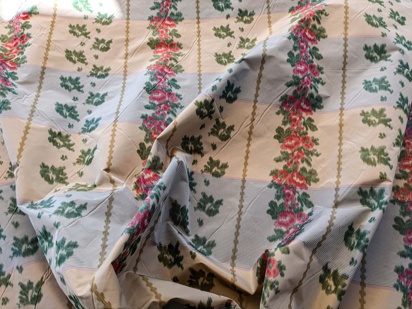 by yard Scalamandre Stripe Art Deco Floral Historical Green Red Light Beige Warp Print