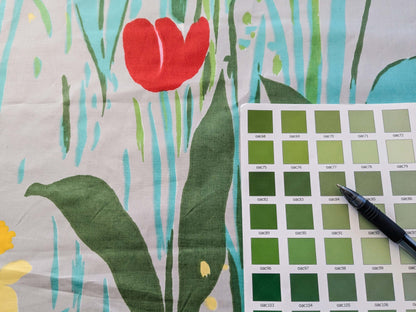 2 yards Scalamandre Flowers Art Deco Children Tulips on Gray