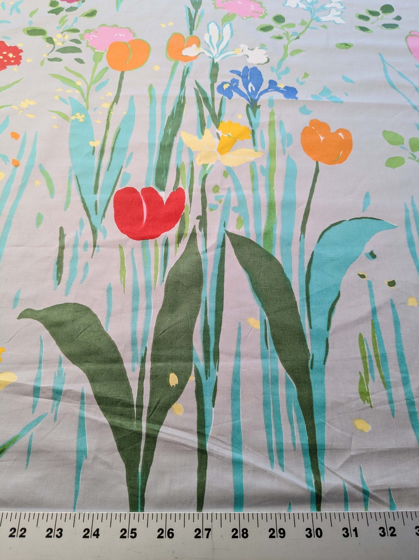 2 yards Scalamandre Flowers Art Deco Children Tulips on Gray