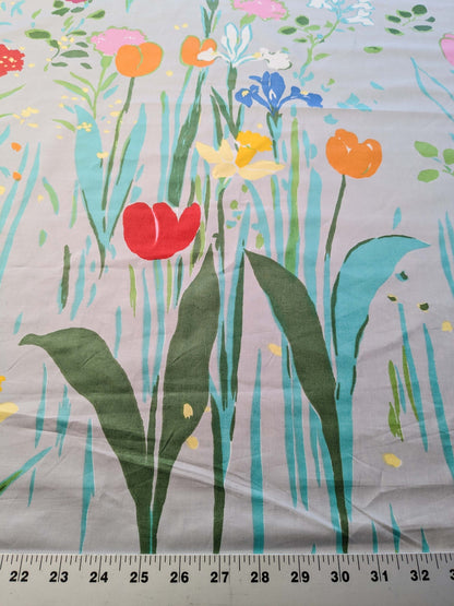 2 yards Scalamandre Flowers Art Deco Children Tulips on Gray