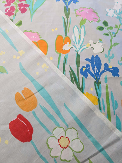 2 yards Scalamandre Flowers Art Deco Children Tulips on Gray