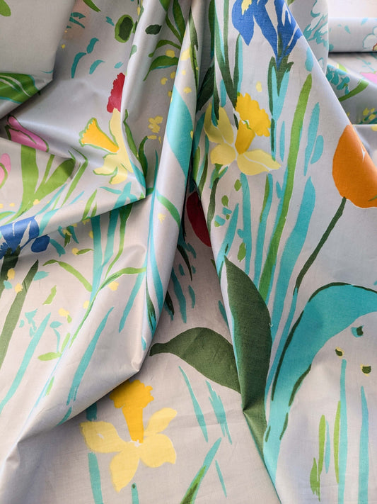 2 yards Scalamandre Flowers Art Deco Children Tulips on Gray