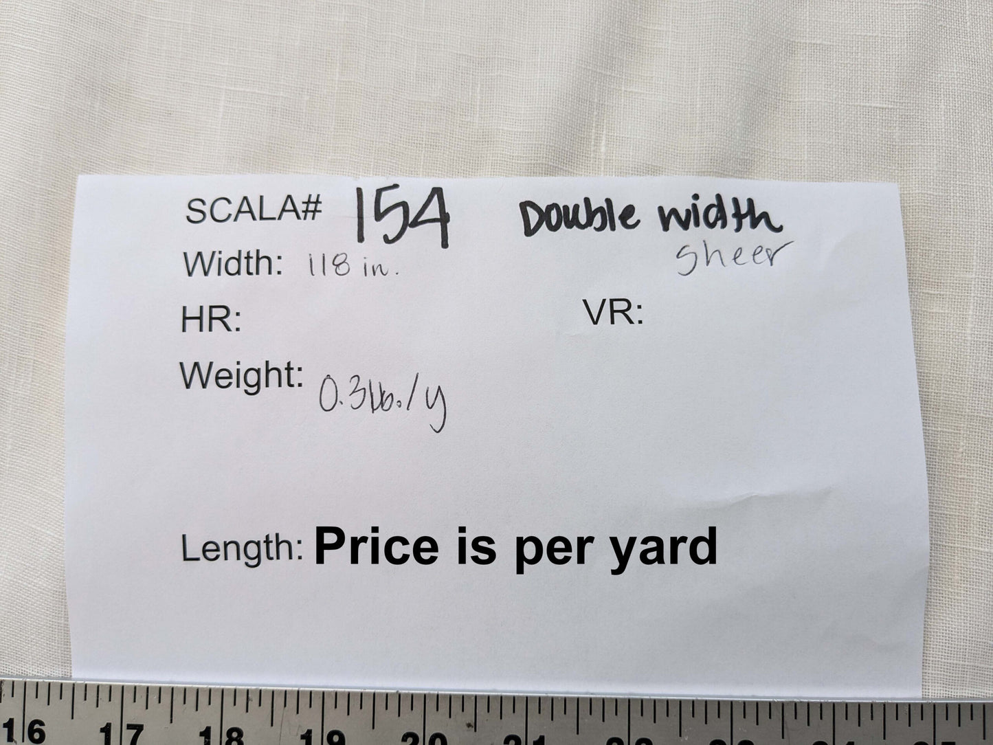 By yard x double width Sheer (118") Scalamandre Sheer White Solid