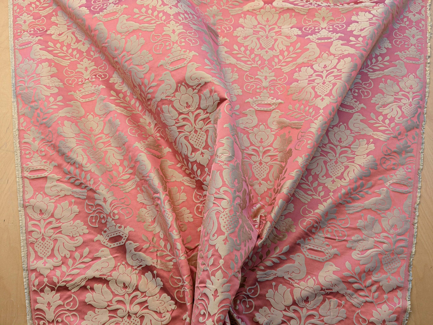 by yard Scalamandre 100% silk Love Bird Rose Pink Melon Red MSRP USD 664/Y
