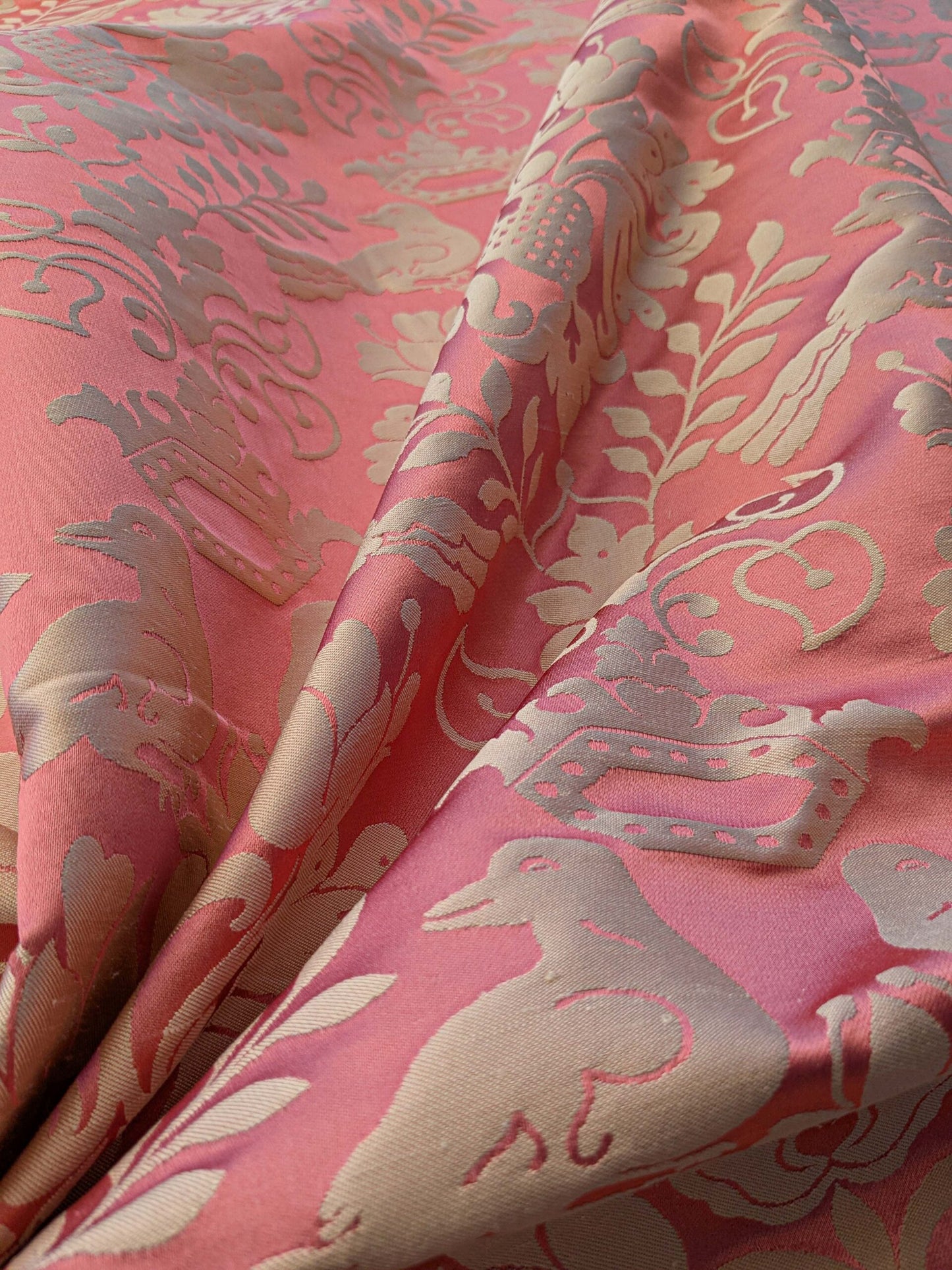 by yard Scalamandre 100% silk Love Bird Rose Pink Melon Red MSRP USD 664/Y