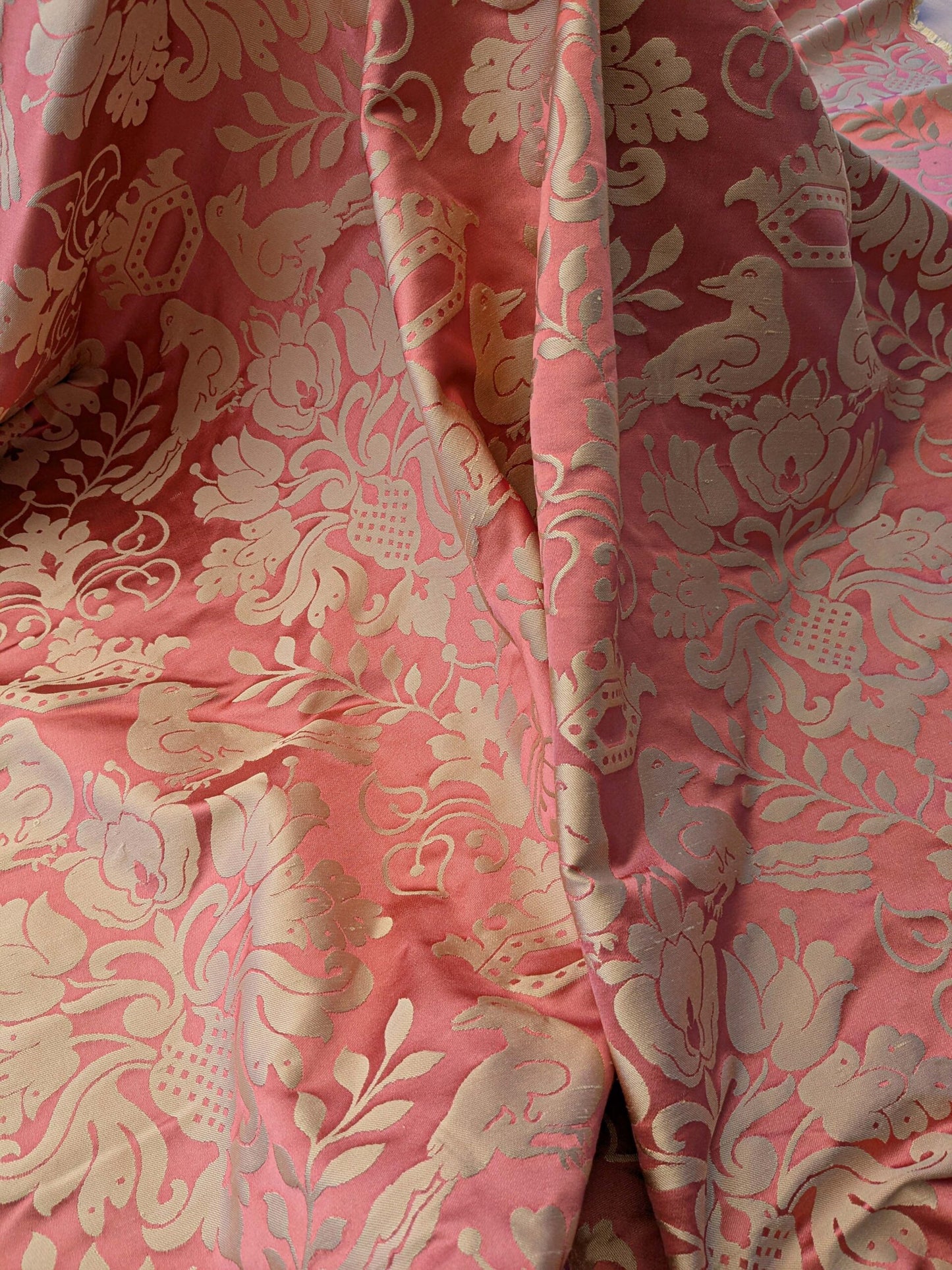by yard Scalamandre 100% silk Love Bird Rose Pink Melon Red MSRP USD 664/Y