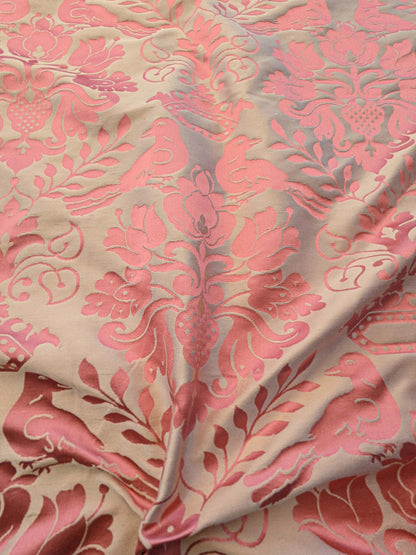by yard Scalamandre 100% silk Love Bird Rose Pink Melon Red MSRP USD 664/Y