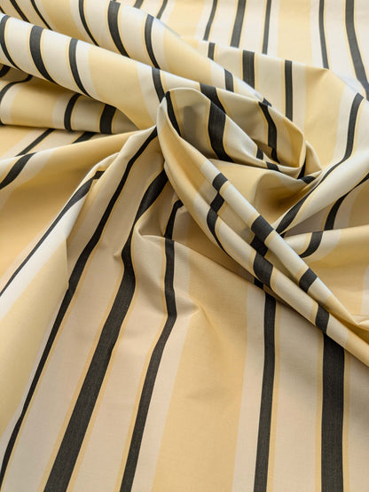 By yard Scalamandre Decatur Stripe Yellow Beige &amp; Charcoal Black White Silk MSRP USD 198/y