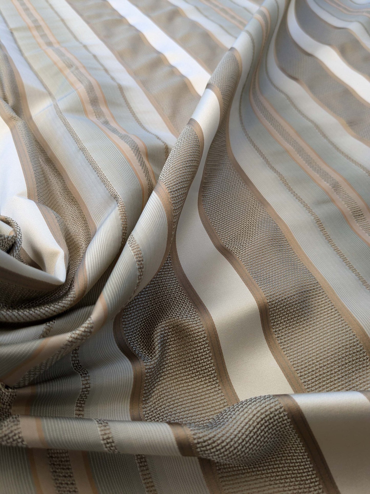 by yard Scalamandre Florian Stripe Sefoam Blue Green Silver Beige Silk Satin Semi Sheer MSRP USD 232/yard